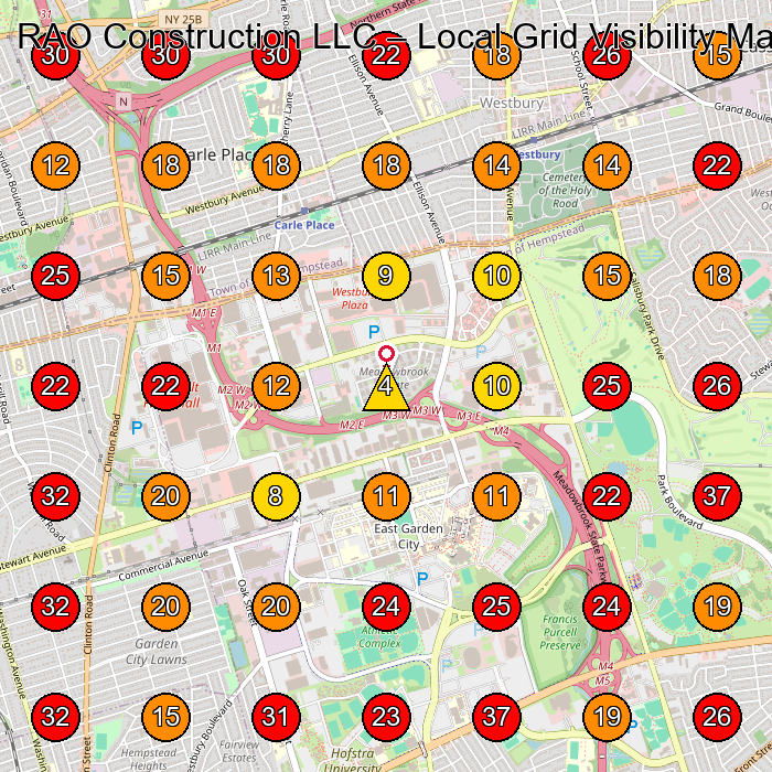RAO Construction LLC GeoGrid visibility map for General Contractor in Garden City